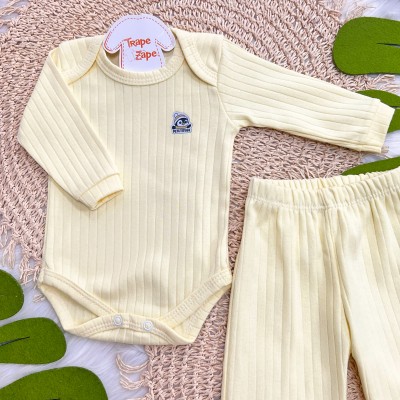 Conj. Body m/longa e Calça canelada - Amarelo